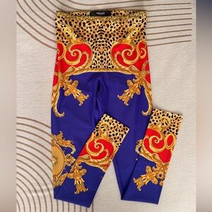 Versace Red and Blue Baroque Leggings